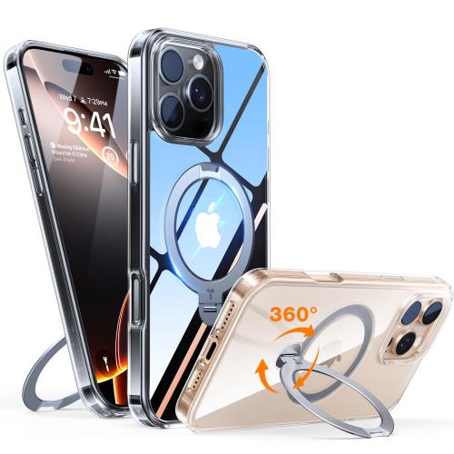 カチッ！2024新開発・安定性TORRAS iPhone 16 Pro Max 用 ケース ゼンマイ式スタンド 縦横両対応 リング マグネット搭載 MagSafe対応 ワイヤレス充電対応 米軍MIL規格耐衝撃 指紋防止 黄変防止 マグセーフ対応 6.9インチ いphone16pro max 用 ケース「Ostand Spin」クリア