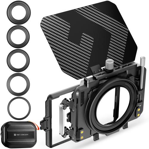 KF Concept ミニマットボックス 4x5.65インチ Mini Matte Box カーボンファイバー製 67mm/72mm/77mm/82mm/95mmのアダプターリング付き 2枚の角型フィルター装着可能 収納ケース付属 （Nano-Xcel）