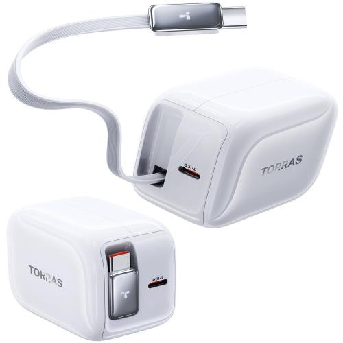 自動巻き取り式TORRAS FlexLine 充電器 type-c 40W 急速充電器 PD3.0対応 タイプcケーブルー体型 折りたたみ式プラグ PSE認証済み iPhone16/15/14/Android Galaxy Macbook iPad等対応 旅行/出張