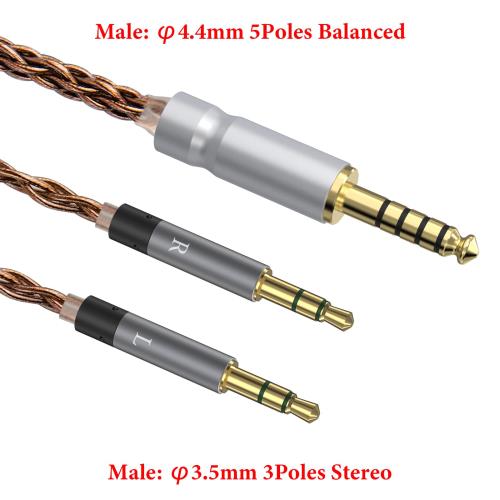 Geekria Apollo シングルクリスタル銅アップグレードオーディオケーブル、Meze Audio 99 Classicsシリーズ対応、4.4mm からデュアル 3.5mm 交換用ヘッドホンコード (4.9 フィート / 1.5 m)