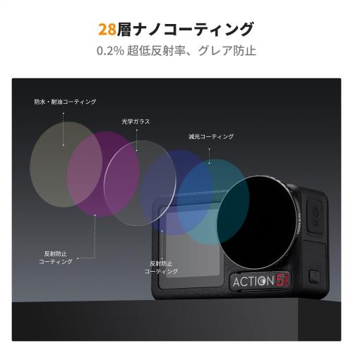 KF Concept Osmo Action 5Pro/4/3 用2in1フィルターセット(ND8PL+ND16PL+ND32PL+ND64PL) NDフィルター 減光フィルター CPLフィルター 偏光フィルター レンズ保護 AGC光学ガラス 高透過率 プロテクトフィルター 減光量調整 反射除去 28層ナノコーティング 撥水防汚 装着簡単
