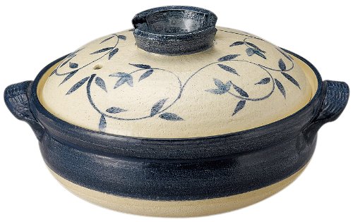 三陶 萬古焼 土鍋 (深鍋) 9号 4-5人用 呉須唐草 ブルー 13686