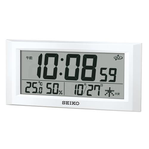 セイコークロック(Seiko Clock) セイコー クロック 掛け時計 置き時計 兼用 衛星 電波 デジタル カレンダー 温度 湿度 表示 白 パール GP502W SEIKO