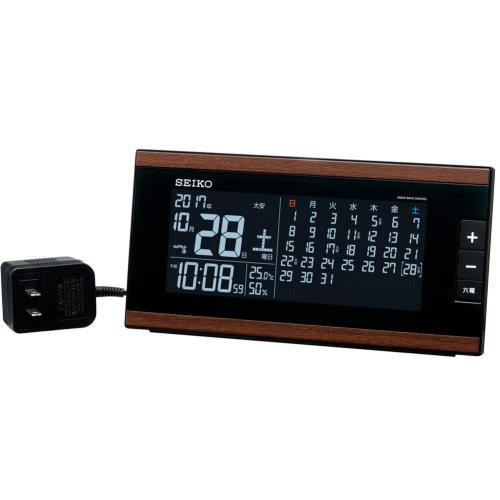 セイコークロック(Seiko Clock) セイコー クロック 目覚まし時計 電波 交流式 デジタル マンスリーカレンダー機能 六曜表示 茶 木目 模様 DL212B SEIKO