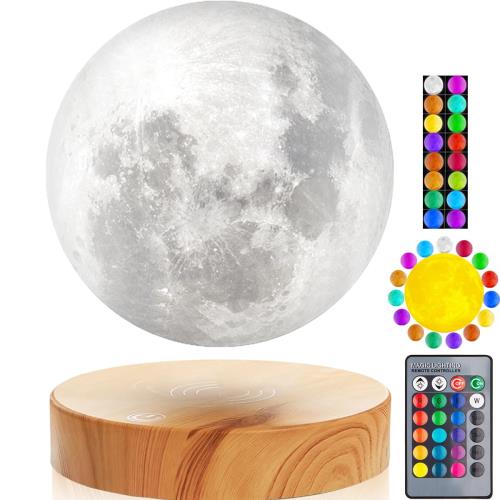 vgazer浮遊Moon Lamp with木製Base and 3d印刷技術Floatingとスピンin mid-air自由にのユニークなギフト、部屋の装飾、ナイトライト、Officeデスクおもちゃ ホワイト