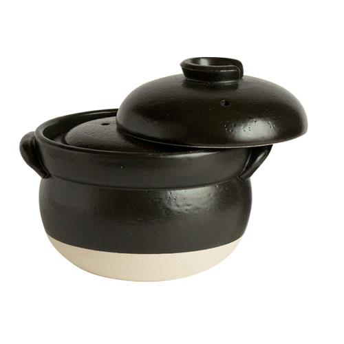 佐治陶器 萬古焼 ご飯鍋 ごはん釜 3合炊き 黒 ブラック 直径約19.5cm 絶品 ごはん鍋 (中蓋付) 日本製 30-1