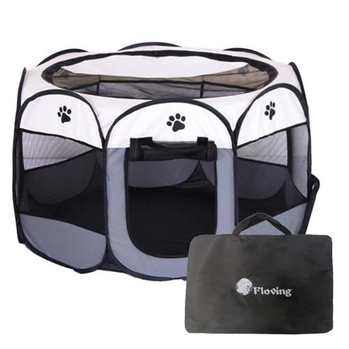 Floving 八角形 ペットサークル 折りたたみ式 収納バッグ付き 猫 犬 ケージ 組み立て不要 ペット用サークル コンパクト 防災ペットケージ 室内外兼用 メッシュサークル (S(73*73*43cm), グレー)