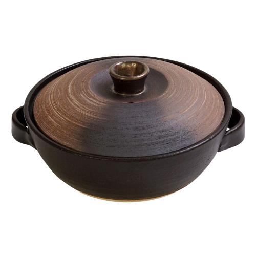 マルヨシ陶器 備前金彩 8号IH土鍋 ブラウン 内径25.5cm×外径28cm×高さ13.5cm 日本製 3-4人用 IH 直火 オーブン 電子レンジ 対応 2.2L M1452