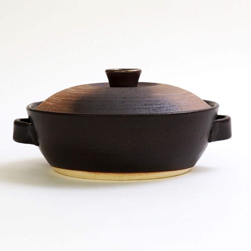 マルヨシ陶器 備前金彩 8号IH土鍋 ブラウン 内径25.5cm×外径28cm×高さ13.5cm 日本製 3-4人用 IH 直火 オーブン 電子レンジ 対応 2.2L M1452_1