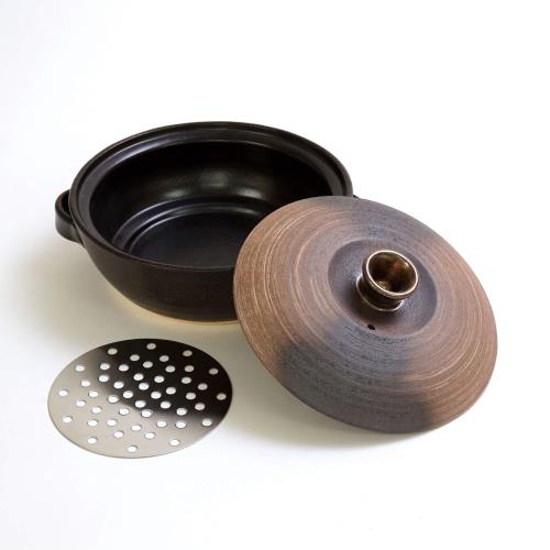 マルヨシ陶器 備前金彩 8号IH土鍋 ブラウン 内径25.5cm×外径28cm×高さ13.5cm 日本製 3-4人用 IH 直火 オーブン 電子レンジ 対応 2.2L M1452_3