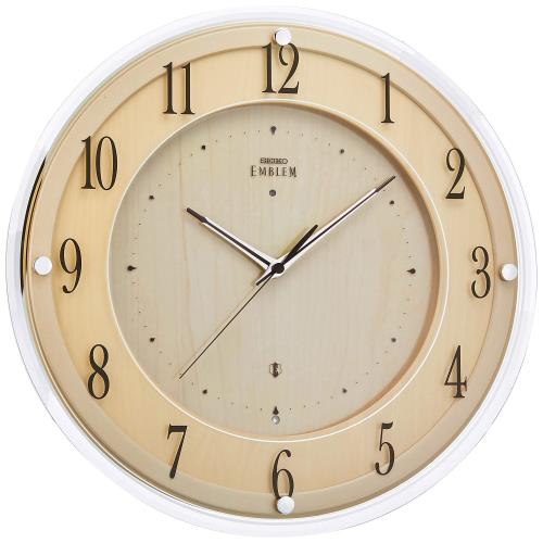 セイコークロック 掛時計 薄茶木地 直径360x48mm 電波 アナログ SEIKO EMBLEM HS558B
