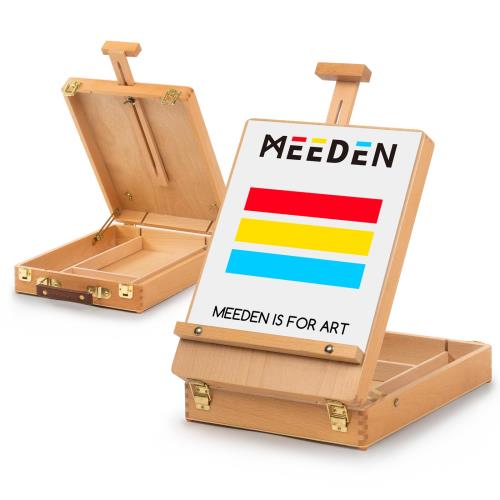 MEEDEN 卓上イーゼル 木製 折りたたみ式 収納ボックス付き 角度調節可能 携帯可能 収納ボックス付き 画板立て 描画ボード スケッチボード スケッチイーゼル 写生用 スケッチ用 芸術家、学生、初心者に最適 最大53cmのアート作品を収納