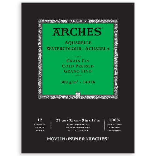 Arches アルシュ 水彩紙 パッド 300g 細目23X31cm 12枚 (1795092) ナチュラルホワイト