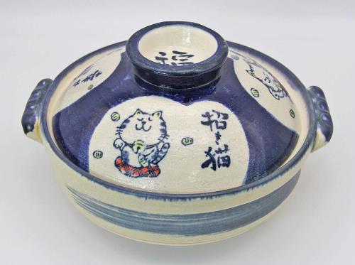 佐治陶器 萬古焼 土鍋 9号 招福猫 日本製 24-814 ブルー 3200ml_1