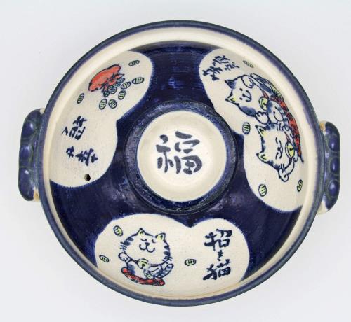 佐治陶器 萬古焼 土鍋 9号 招福猫 日本製 24-814 ブルー 3200ml_3