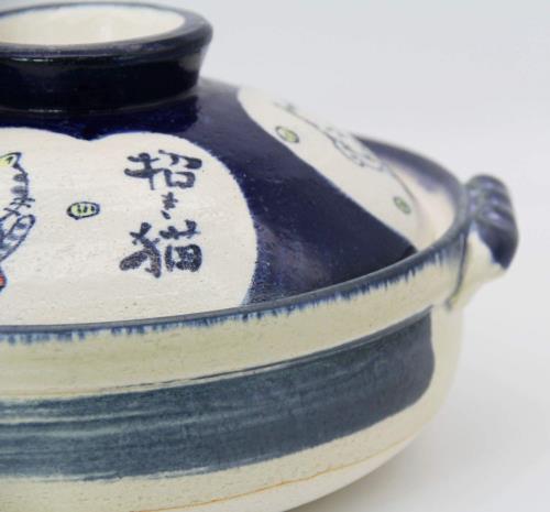佐治陶器 萬古焼 土鍋 9号 招福猫 日本製 24-814 ブルー 3200ml_4