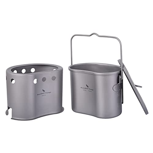 Boundless Voyage 純チタン製 飯ごう 薪ストーブ クッカーセット チタン ミリタリーキャンティーンクッカー 800ml 飯ごう 大容量 コッヘル 蓋付き 調理器具 チタン ストーブ 軽量 錆びにくい アウトドア炊飯 登山 ソロキャンプ 野外用食器 コンパクト 収納袋付 Ti2005C