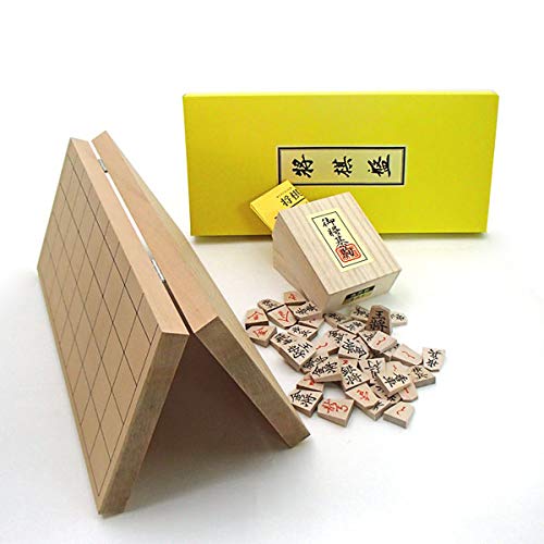 将棋盤セット 新桂7号折将棋盤と木製楓押し駒裏赤（四大書体の1番 菱湖書体） 桐箱入り