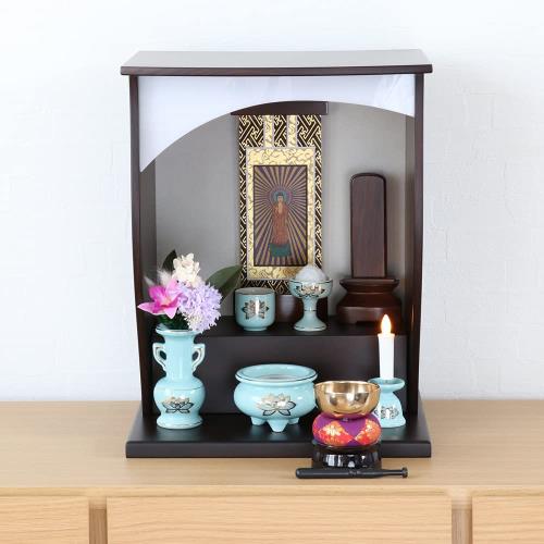 仏具セット 青磁 金蓮 陶器 5点+おりんセット 香炉灰付き モダンミニ仏壇用_6