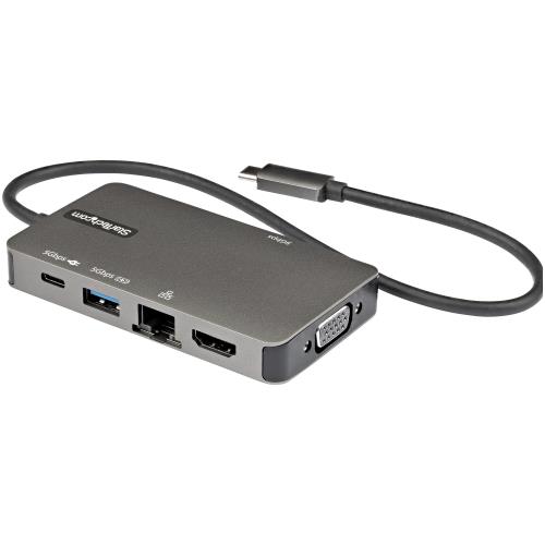 StarTech.com USB Type-Cマルチ変換アダプター/USB-C - 4K30Hz HDMI または 1080p VGA/100W Power Deliveryパススルー対応/5Gbps USBポート x3/ギガビット有線LAN/USB-C マルチハブ DKT30CHVPD2 ブラック、グレー
