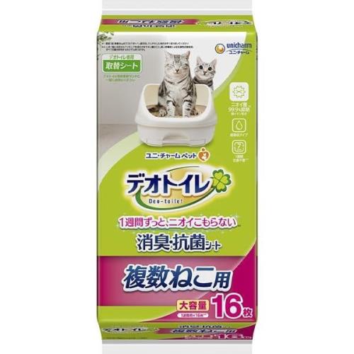 ケース販売デオトイレ 複数ねこ用消臭・抗菌シート 16枚×6袋