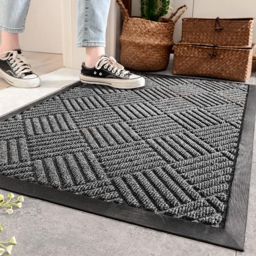 玄関マット 屋外 滑り止め 泥落としマット ドアマット カーペット 耐磨耗性 マット シンプル 業務用 家庭用 お手入れ簡単(グレー・90*150cm)