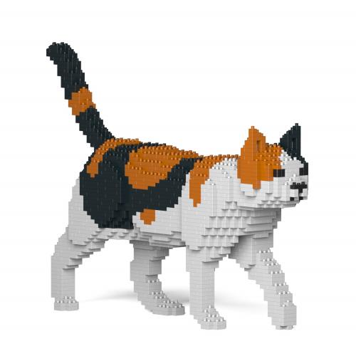 リアルな動物オブジェを作れる ブロックおもちゃ お散歩している 三毛猫さん 41.3×8.1×高さ28.8cm ネジで固定する丈夫なブロック 大人向け 立体パズル 崩れない インテリア小物 JEKCA エンヴェールヘルック_1