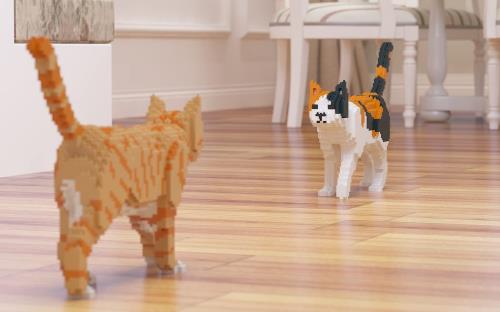 リアルな動物オブジェを作れる ブロックおもちゃ お散歩している 三毛猫さん 41.3×8.1×高さ28.8cm ネジで固定する丈夫なブロック 大人向け 立体パズル 崩れない インテリア小物 JEKCA エンヴェールヘルック_3