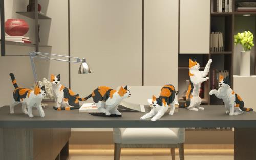 リアルな動物オブジェを作れる ブロックおもちゃ お散歩している 三毛猫さん 41.3×8.1×高さ28.8cm ネジで固定する丈夫なブロック 大人向け 立体パズル 崩れない インテリア小物 JEKCA エンヴェールヘルック_4