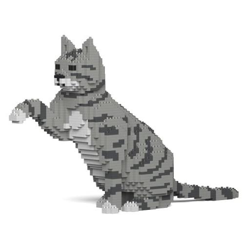 リアルな動物オブジェを作れる ブロックおもちゃ ちょうだいする サバトラ猫さん 47.5×10.6×高さ27.9cm ネジで固定する丈夫なブロック 大人向け 立体パズル 崩れない インテリア小物 JEKCA エンヴェールヘルック