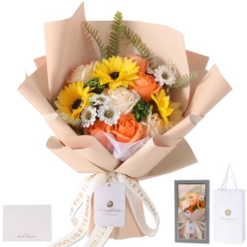 Fiorifiore ソープフラワー ひまわり 花束 卒業式 ギフト 人気 プレゼント 母の日 誕生日 造花 ひな菊 バラ 女性 退職祝い 送別会 インテリア (Candice)