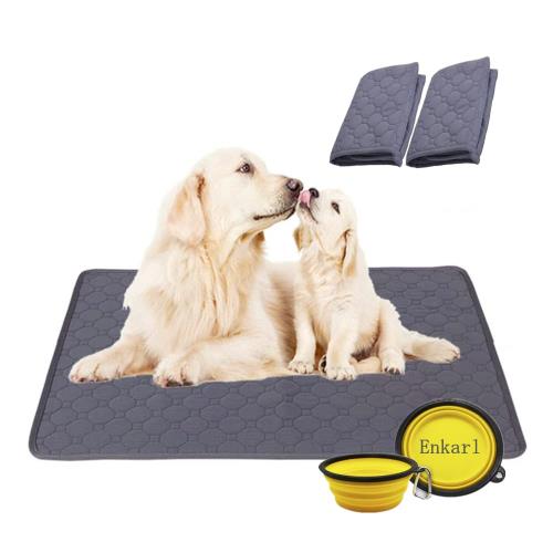 Enkarl ペット用おしっこマット ペットマット トイレシート 下敷き マット 洗える 繰り返し利用可能 防水 速乾 消臭 滑り止め ペットシート 四重構造 おしっこパッド 猫 中型 大型 犬用 ペットシーツ 2枚 ペットボウル付き (XL（150*90cm）×2枚, ダークグレー)