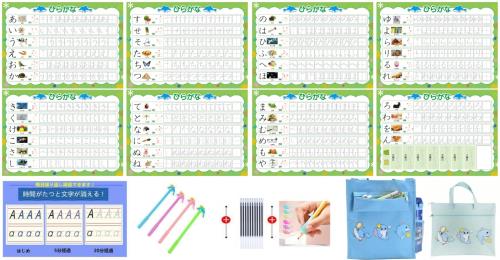 ひらがな みぞなぞり 習字ボード 平仮名何度も 繰り返し練習できる 練習ボード おもちゃ 知育玩具 書き順付練習シート 8枚セット（女の子用）