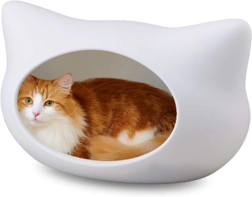 OFT ねころん しろ 猫顔モチーフ ドーム型ベッド ファーマット付き ホワイト 猫