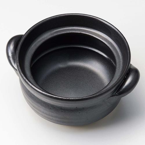 三陶(Santo) 萬古焼 雑炊鍋 約16cm 直火 OK 黒釉 黒 日本製 18390_1