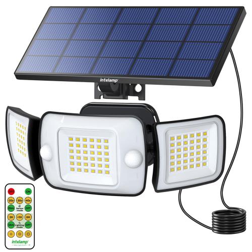 Intelamp ソーラーライト 屋外 センサー 防水 ソーラー 人感センサー （大型ソーラーパネル搭載）LEDライト6000mAh大容量電池 1200ルーメン 電気代0分離型 自動点灯/消灯 3面発光 3つ知能モード 太陽光発電 IP65防水 防災対策 ガーデンライト 屋外ウォール 壁掛け/庭先/表玄関