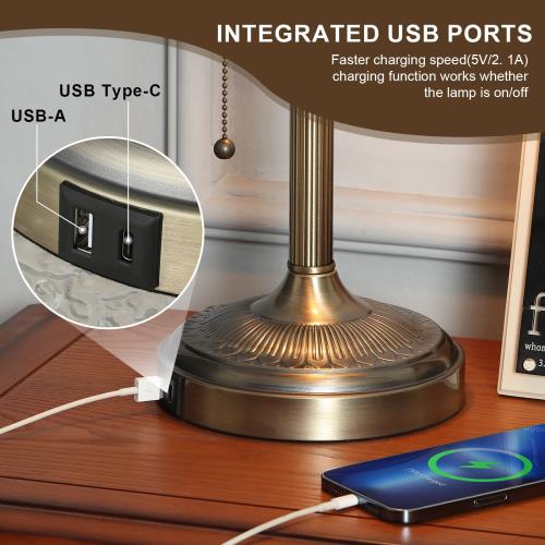 Newrays グリーン USB 高速充電バンク テーブル ランプ ジッパー スイッチとプラグ器具付き_4