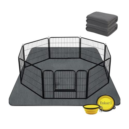 Enkarl ペット用おしっこマット 犬 猫用洗えるペットシーツ ペットマット おしっこパッド 洗える 繰り返し利用可能 防水 速乾 消臭 滑り止め 漏れにくさ 多頭飼い 大判サイズ トイレシート 下敷き マット ペットボウル付き (107×77cm(2枚), ダークグレー)