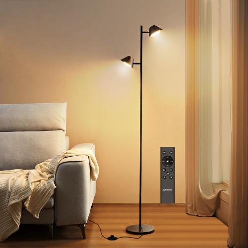 Joyly Home LEDフロアライト、20Wフロアライトリモコン付き、間接照明おしゃれ、調光・調色、タイマー、ダブルヘッドライト＋タッチコントロールでスタンド、寝室/リビング/書斎/オフィス向き、ブラック