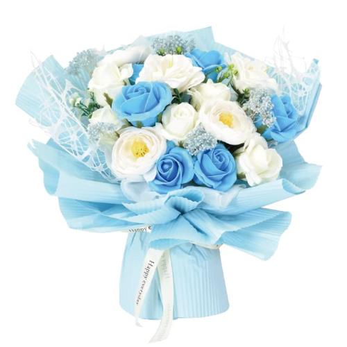 シャボンフラワー香りがよいソープフラワー ブーケ ブルー 誕生日 プレゼント ギフト せっけんのお花 バラ アロマ 石鹸 花