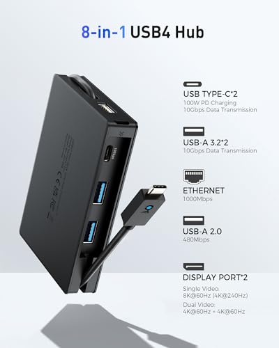 Cable Matters 8-in-1 ポータブル 40Gbps USB4 ハブ USB 4 ドック デュアル DisplayPort 4K@60Hz 単一 DisplayPort 8K@60Hz 100W PD ギガビットイーサネット XPS/Surface Pro/iPad Pro Thunderbolt 4 対応_2