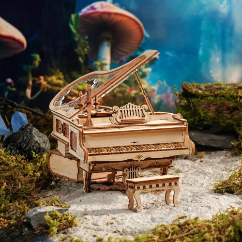 ROKR 立体パズル ピアノ メカニカル オルゴール 自動再生 電池不要 木製 3D ウッドパズル 工作キット DIY クラフト 組み立て モデル 可動式模型 楽器 暇つぶし 知育玩具 大人 女の子 男の子へのギフト フィギュア ディスプレイ_1