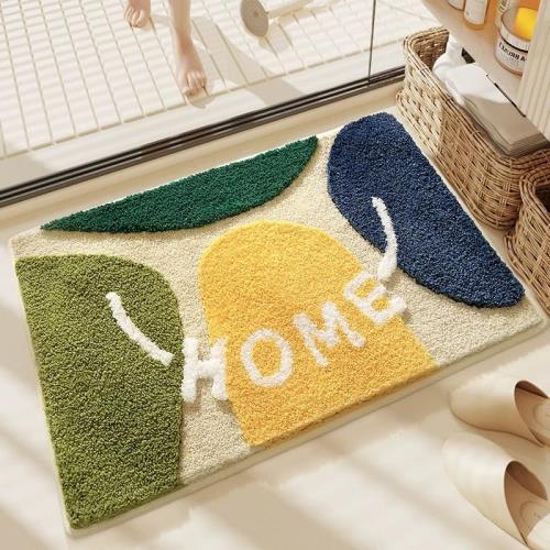 SYitong玄関マット 室内 おしゃれ 北欧 ドアマット バスマット 足拭きマット グリーンリーフ 廊下 洗面所 業務用 家庭用 ふわふわ 柔らか 泥落としラグ 滑り止め 吸水 洗える 速乾 抗菌防臭 耐磨耗性 40×60CM 50×80CM (イエロー１, 50×80cm)