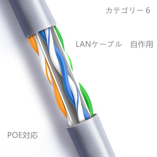 100m LANケーブル cat6 自作用 ランケーブル 企業用 工事用 単線 UTP 専用ピン付 PoE対応 グレー_2