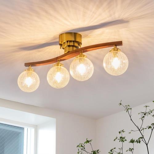 Chende シーリングライト ガラス 4灯 木 LED ペンダントライト おしゃれ 北欧 リビング ダイニング 寝室 カフェ レトロ アンティーク 照明器具 天井照明 真鍮 CEI-GLASS-JP-NEW