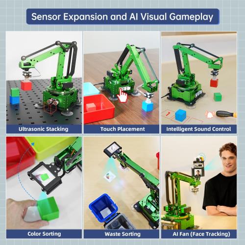 ロボットアームキット、Arduiino Pythonプログラミング、ESP32オープンソーススマートロボットアーム、バスサーボ、吸引ノズル、Wi-Fi＆Bluetooth接続、STEM科学教育用スターターキット、MaxArm_1
