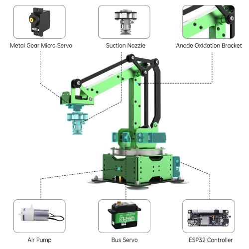 ロボットアームキット、Arduiino Pythonプログラミング、ESP32オープンソーススマートロボットアーム、バスサーボ、吸引ノズル、Wi-Fi＆Bluetooth接続、STEM科学教育用スターターキット、MaxArm_4