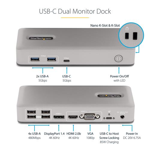 StarTech.com ドッキングステーション USB-C接続 2画面 4K60Hz 85W 7x USBハブ LAN Windows 101N-USBC-DOCK_3