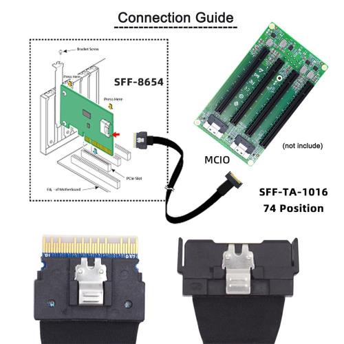 xiwai MCIO SFF-8654 SAS 4.0 74ピン オス - PCI-E スリムライン 8i 74ピン オス PCI-E 5.0 ミニ クール エッジ IO エクステンダー ケーブル 1.15 フィート_1