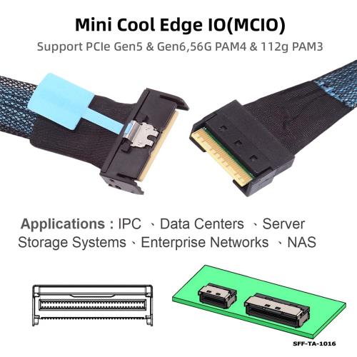 xiwai MCIO SFF-8654 SAS 4.0 74ピン オス - PCI-E スリムライン 8i 74ピン オス PCI-E 5.0 ミニ クール エッジ IO エクステンダー ケーブル 1.15 フィート_3